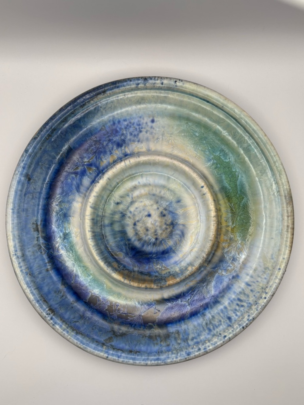 Kent Follette Signed Glazed Blue & Green Decorative Ceramic Serving Plate - Picture 4 of 9